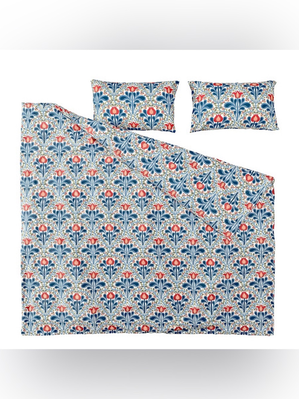 Floral Blue & Red Duvet Cover Set-Full/Queen (Double/Queen) size - Picture 6 of 8